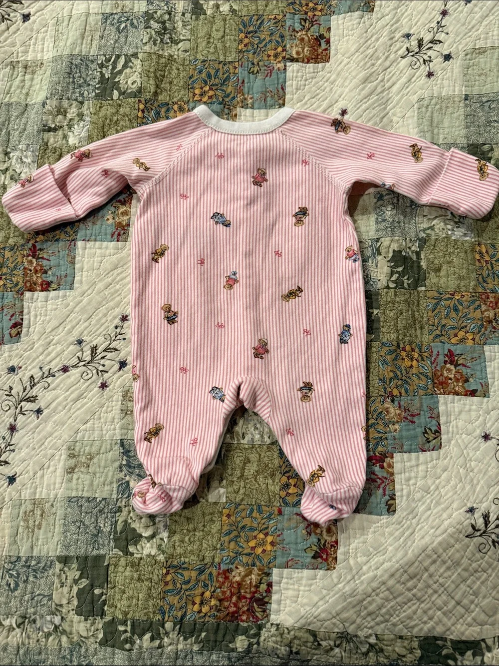 Ralph Lauren Baby Pink Striped Footed One-Piece - Girls